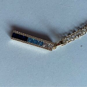 Gold blue and sapphire bar necklace